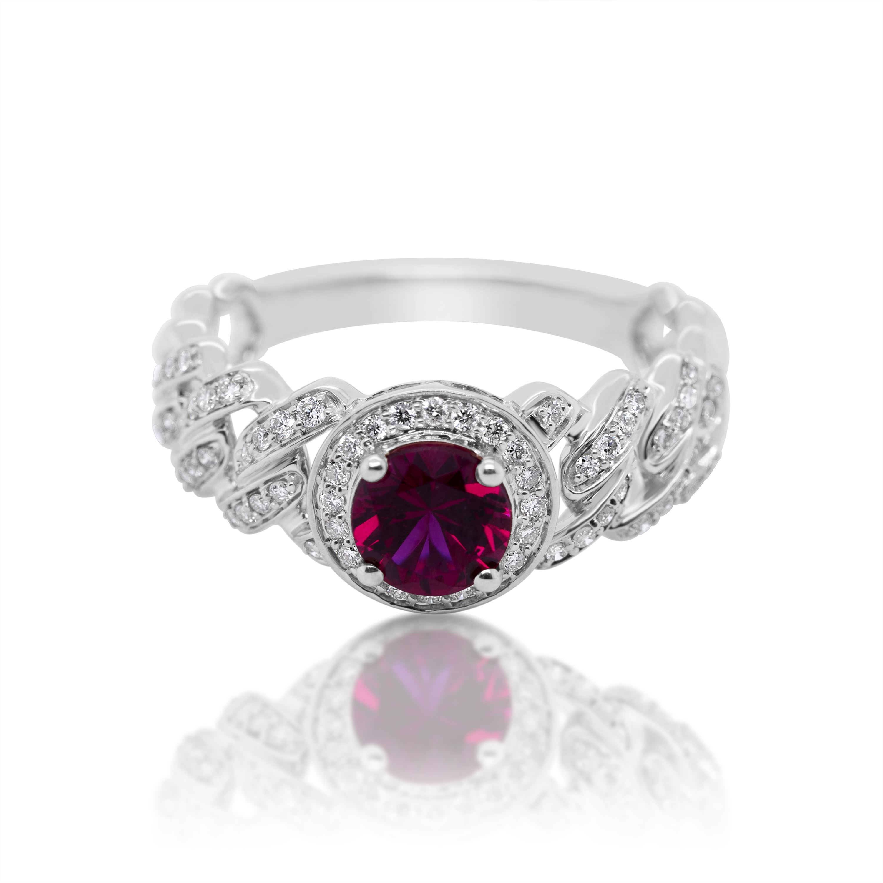 Diamond Ring 0.26 ct. 14K White Gold Round Red Center Stone